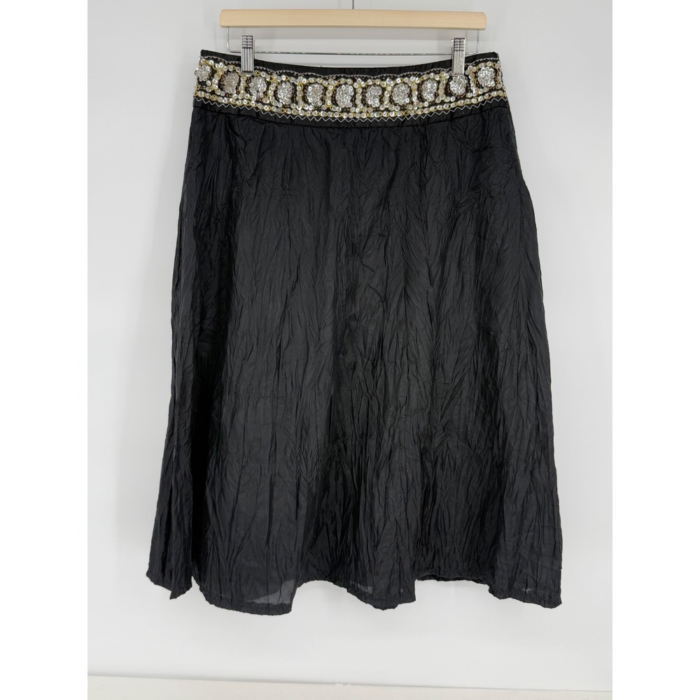 Carol Little Sz 8 Silk Embellished Waist Black Midi Skirt Party Cocktail Elegant